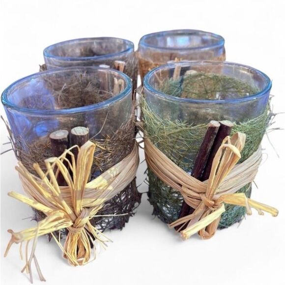 Rustic Glass Candle Holders Set - Brown, Green, Blue - Picture 3 of 6